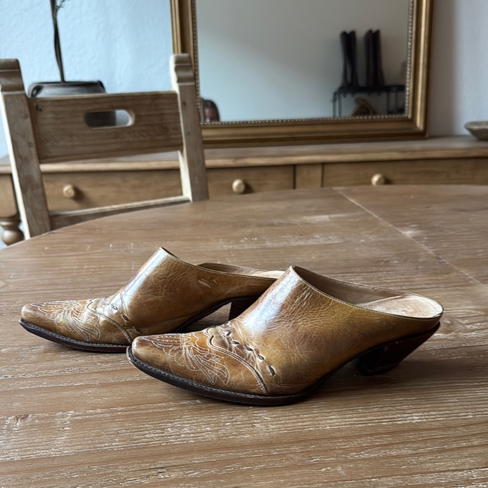 Charlie Horse Tan Leather Mule Slides